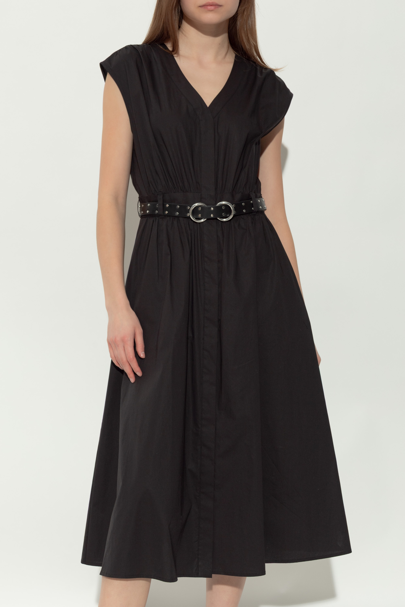 ワンピース Michael Kors MIDI DRESS WITH BELT (MS5830KF4C 001BLACK) Black Cotton dress with belt Michael Michael Kors - Vitkac AS